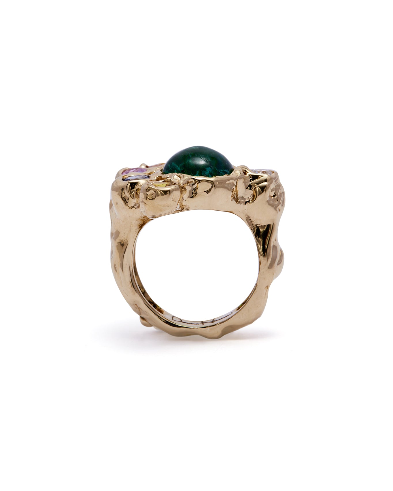 Stunning Cabochon Emerald & Multicolored Sapphire Ring 