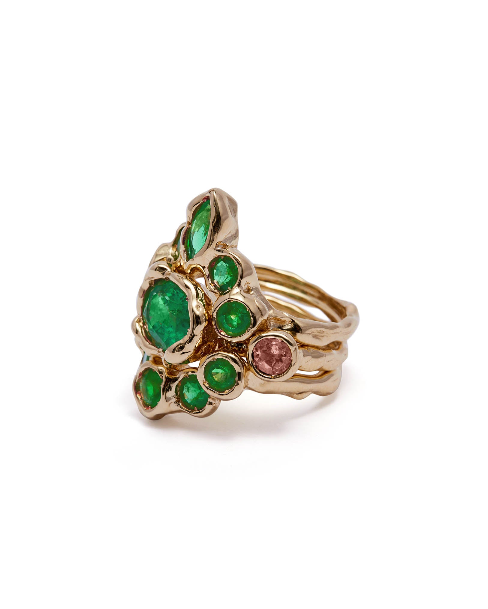 Divinity Emerald Ring: A Set of Trio Rings in 18K Yellow Gold 
