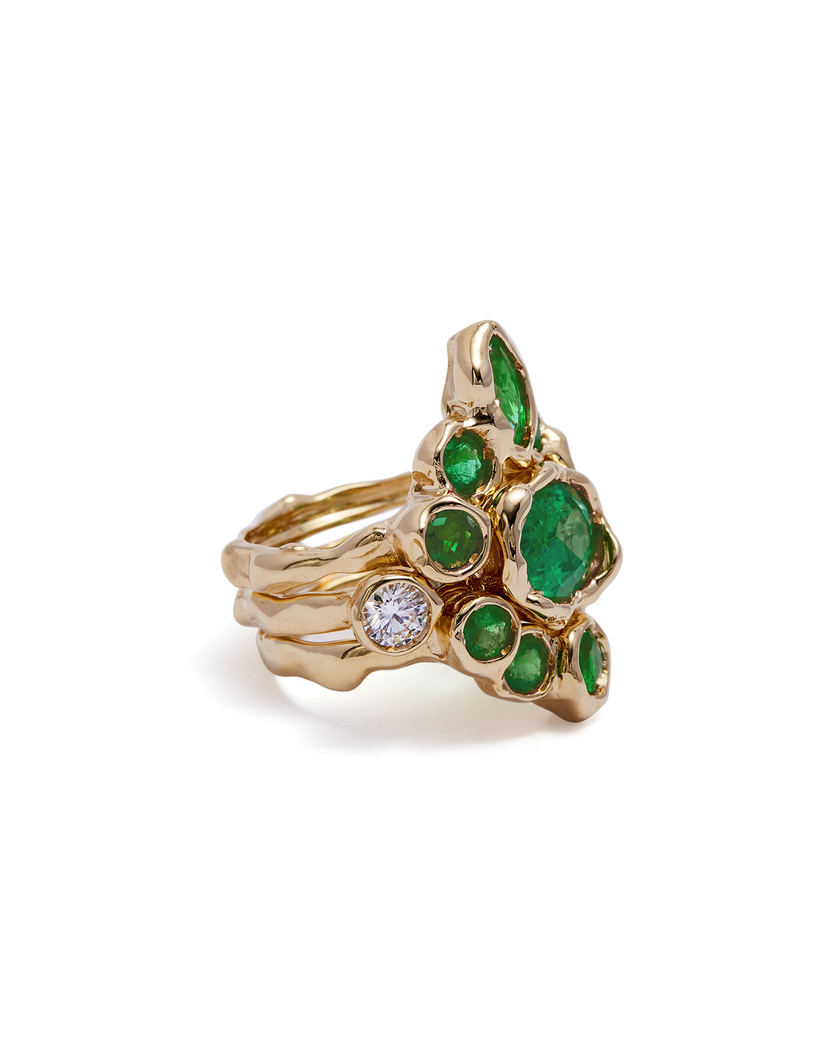 Divinity Emerald Ring: A Set of Trio Rings in 18K Yellow Gold 