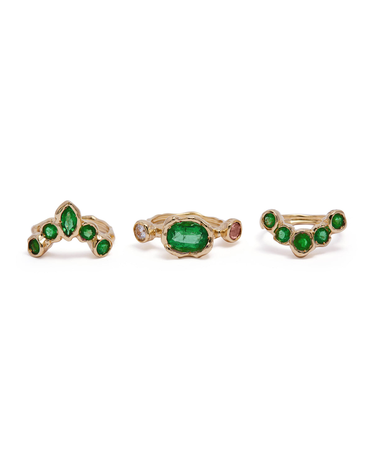 Divinity Emerald Ring: A Set of Trio Rings in 18K Yellow Gold 