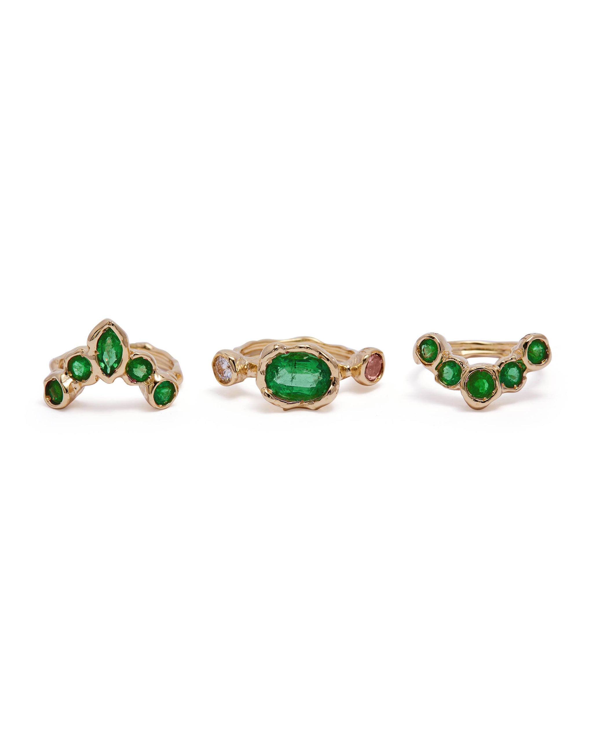 Divinity Emerald Ring: A Set of Trio Rings in 18K Yellow Gold 