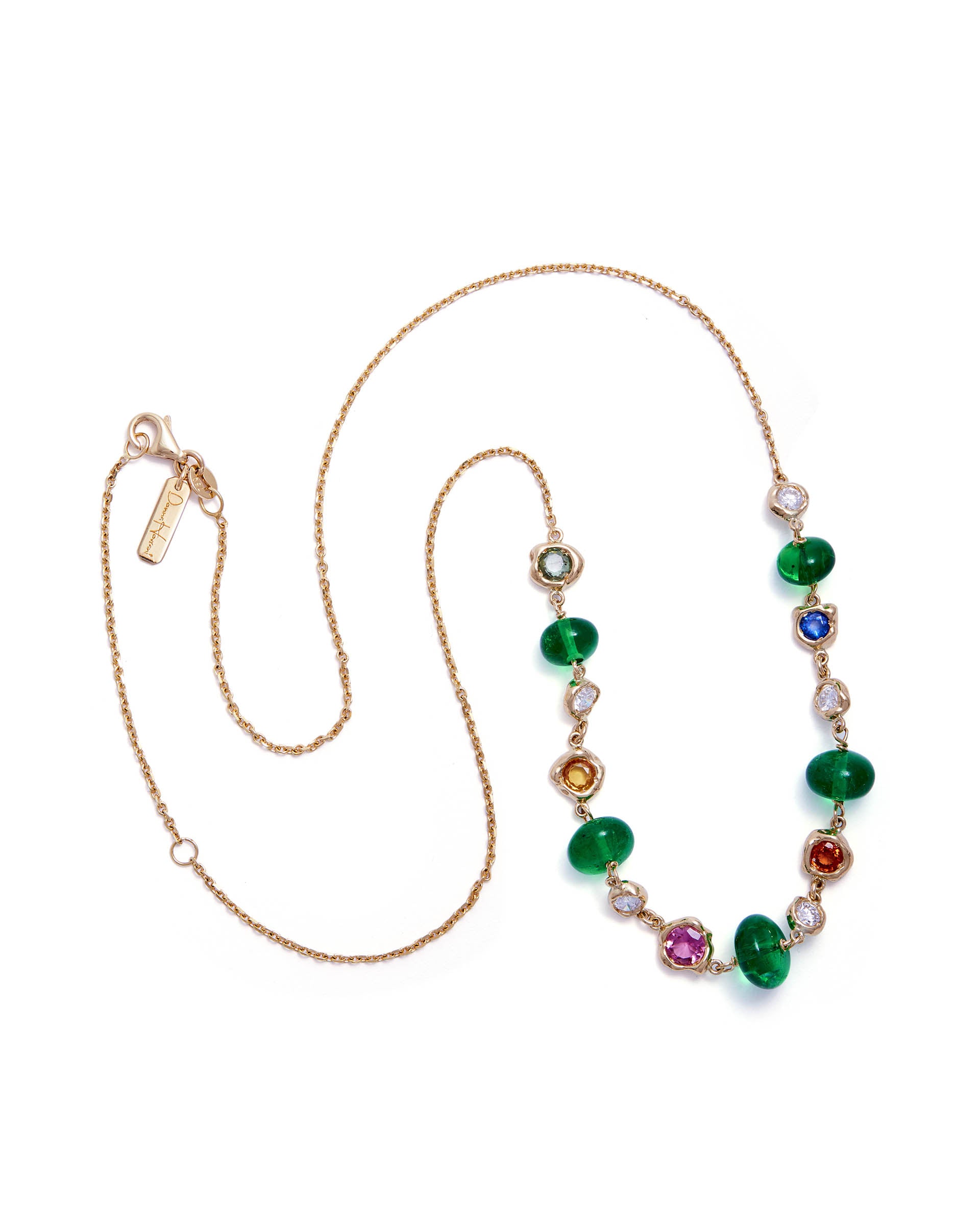  Diamond, Emerald & Multicolored Sapphires Necklace