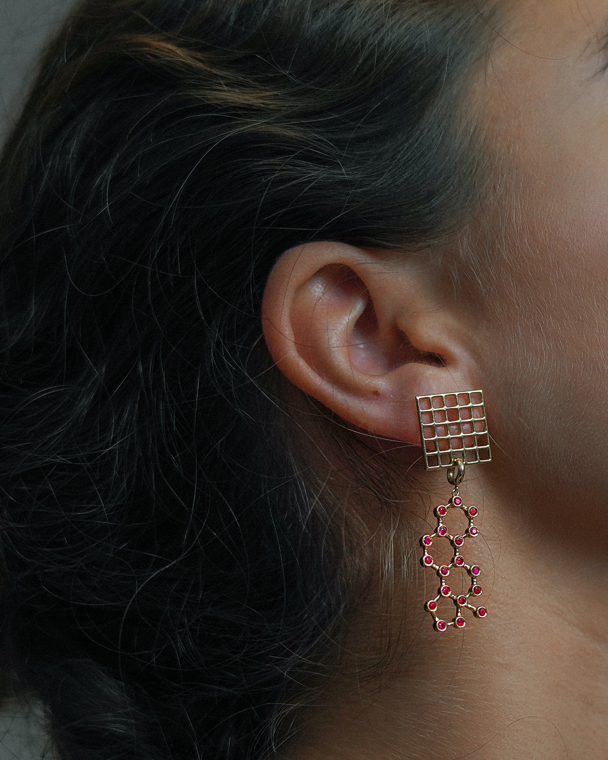 Pair of Square Net Earrings