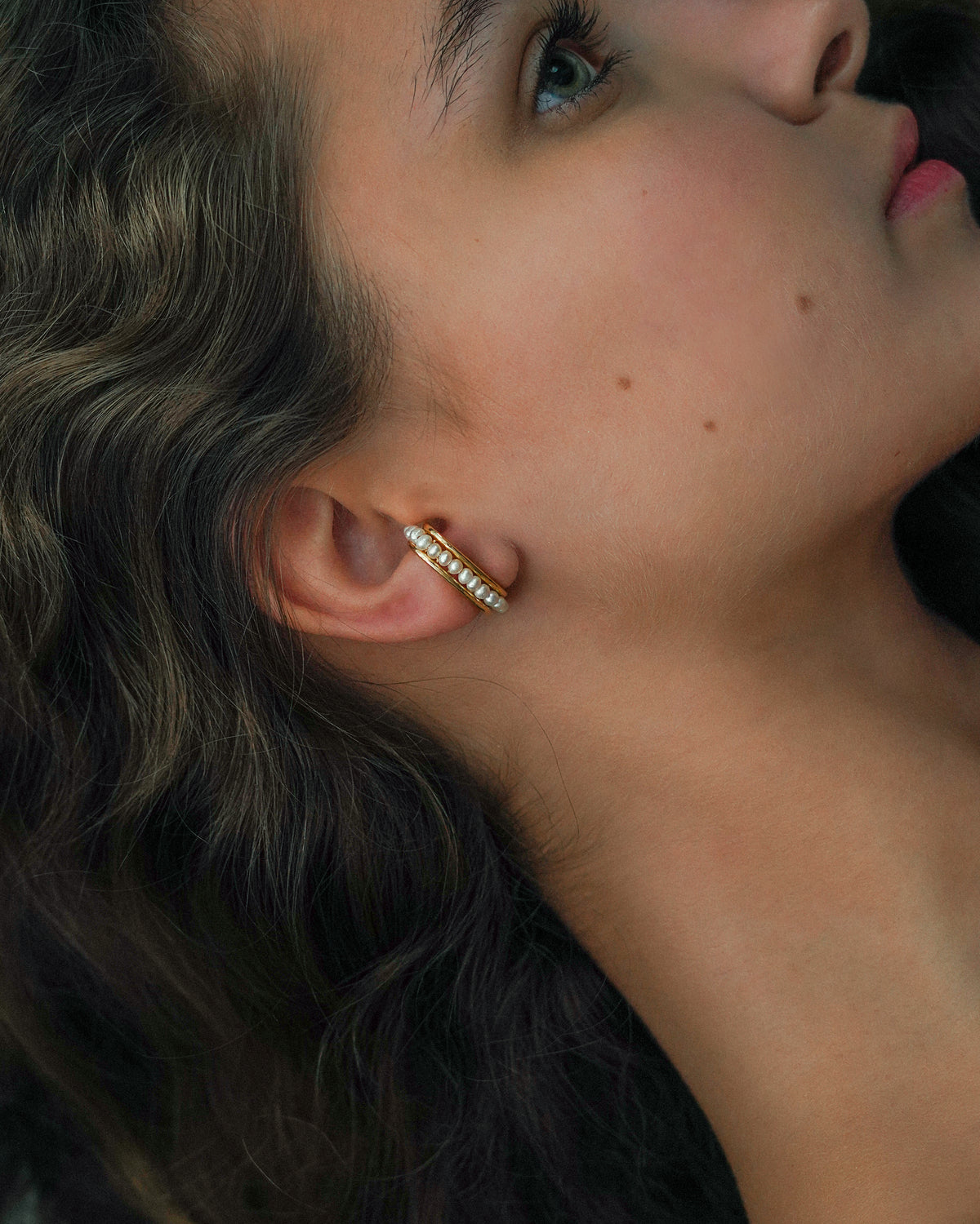 Beautiful Ear Cuff Coated in Freshwater Pearl Studs 