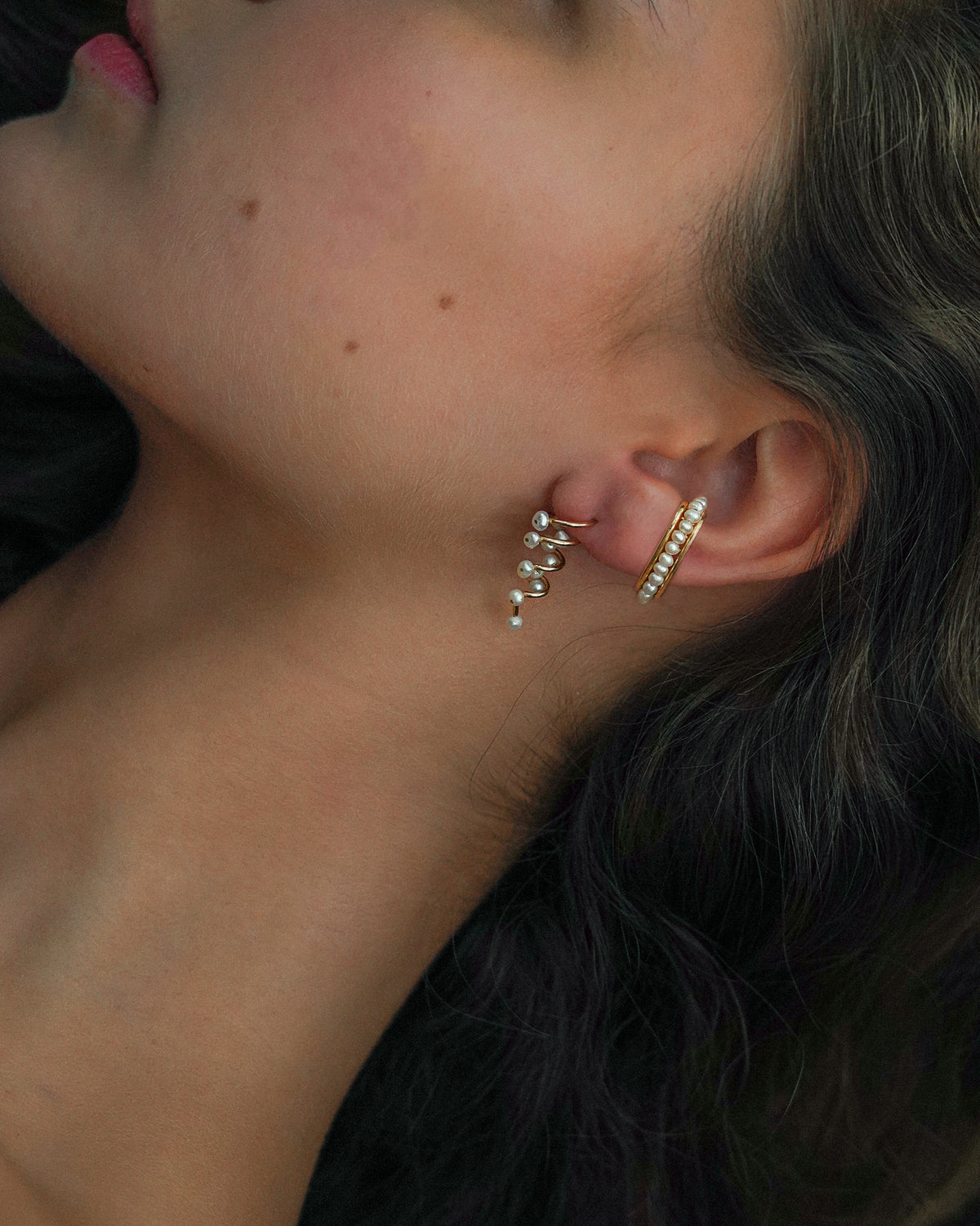 Beautiful Ear Cuff Coated in Freshwater Pearl Studs 
