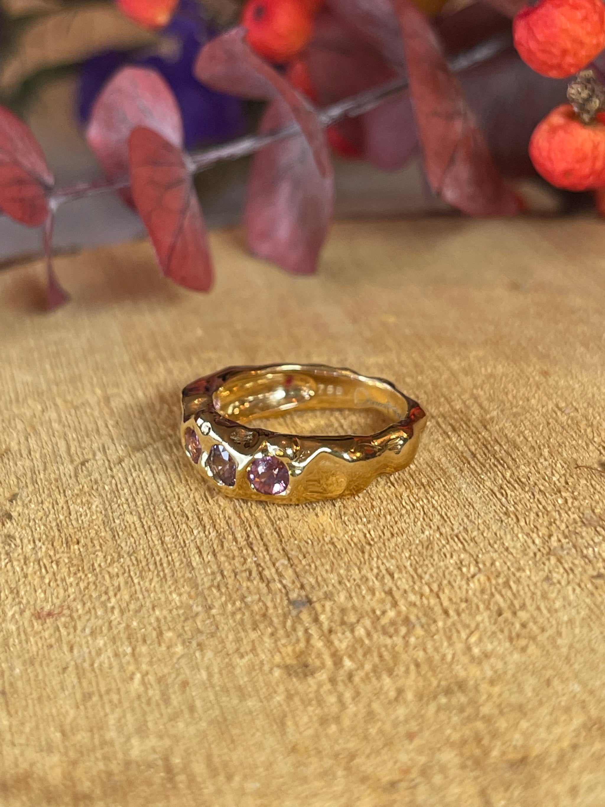 Bespoke Pink & Lilac Spinels 18k Gold Ring Handcrafted