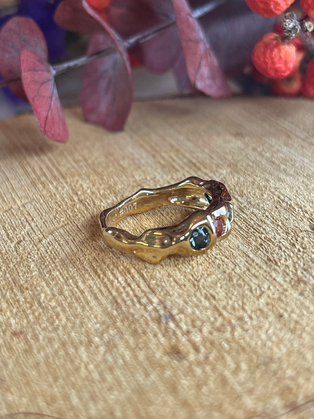 Handmade Stackable Ring with Orange and Blue Spinels 