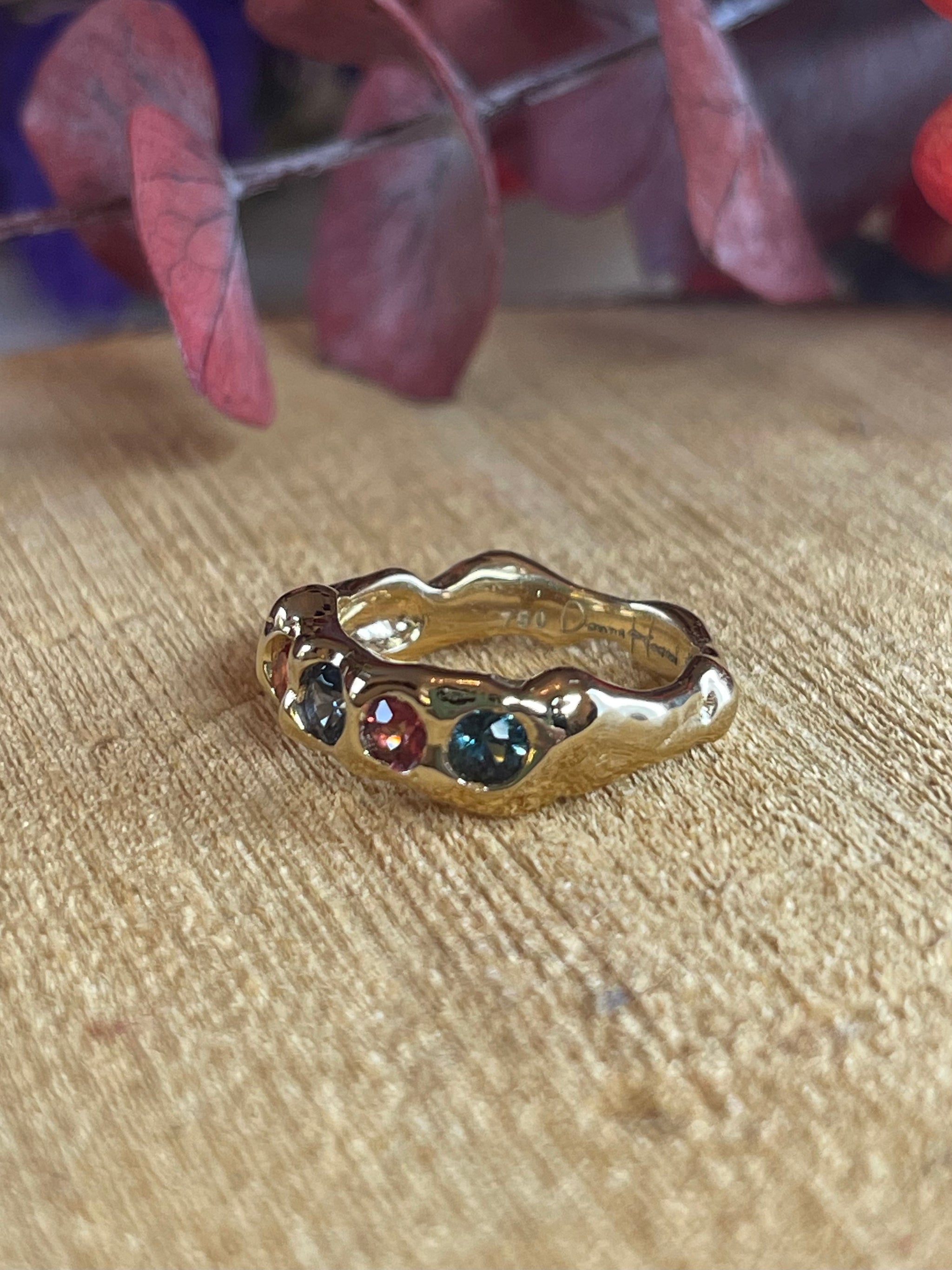 Handmade Stackable Ring with Orange and Blue Spinels 