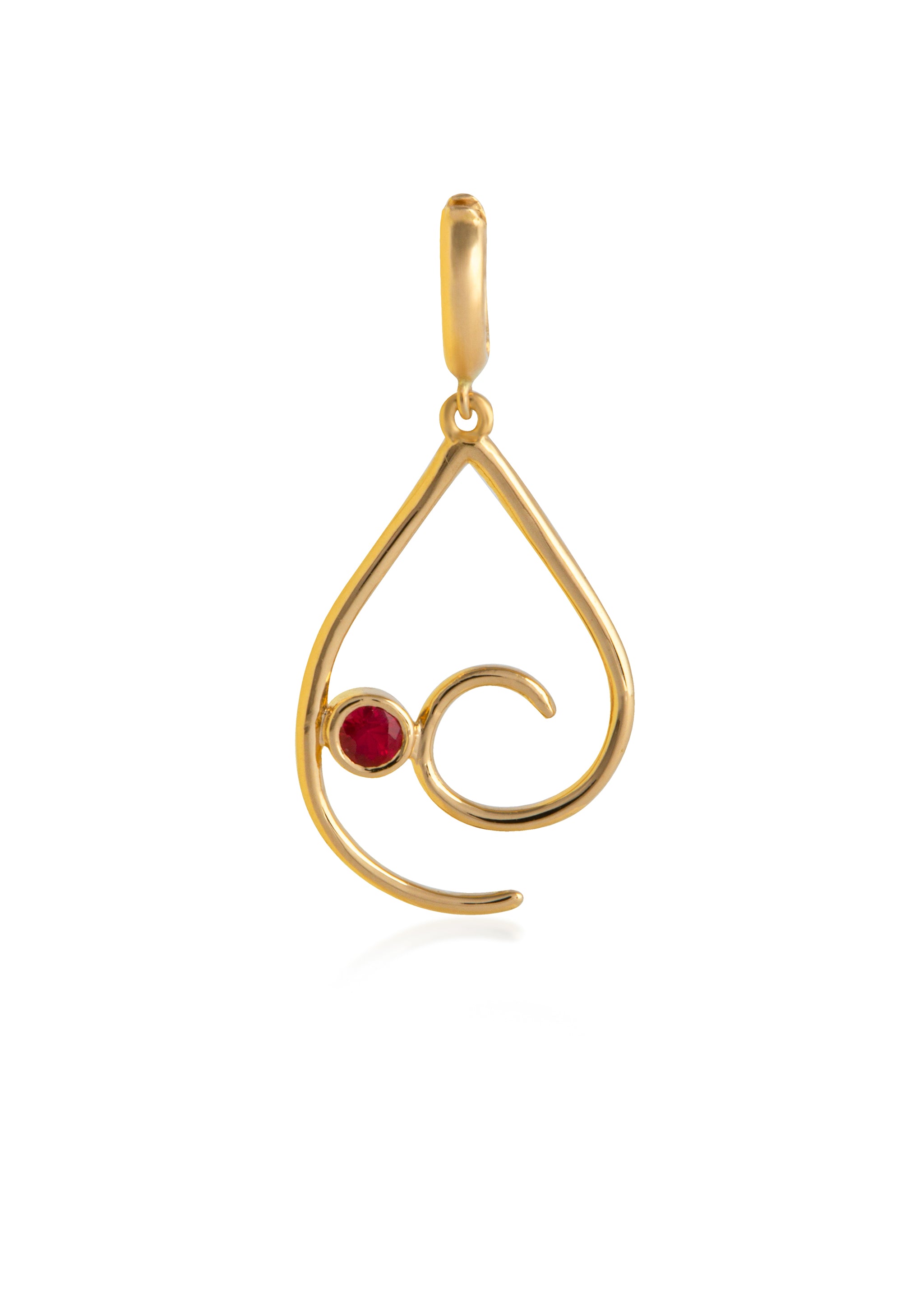 Modernized Arabesque Swirls Earring, Set with a Bold Red Ruby 