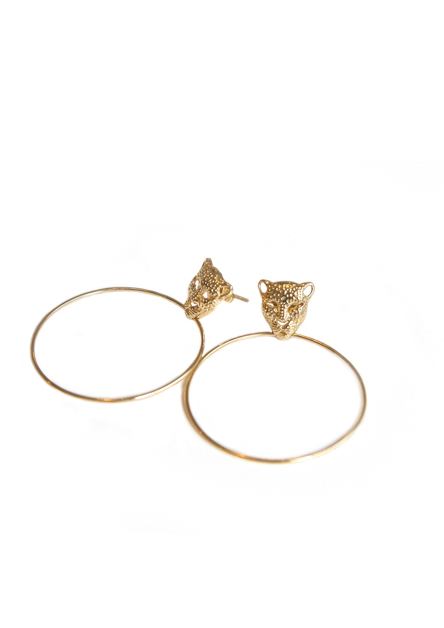 Leopard-Carved Charm Large Hoops  